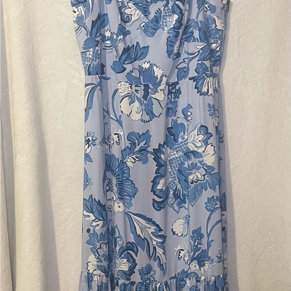 Adrianna Papell Blue and White Floral Midi Dress